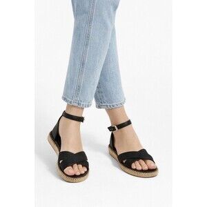 Cole Haan Cloudfeel Espadrille Sandals Black Leather Crisscross Ankle Strap 9B